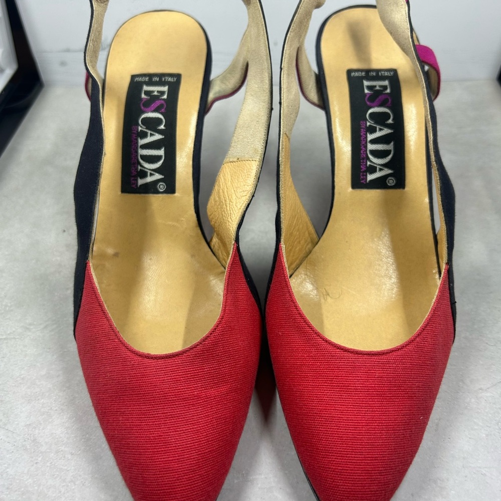 Escada Red and Black Slingback Heels